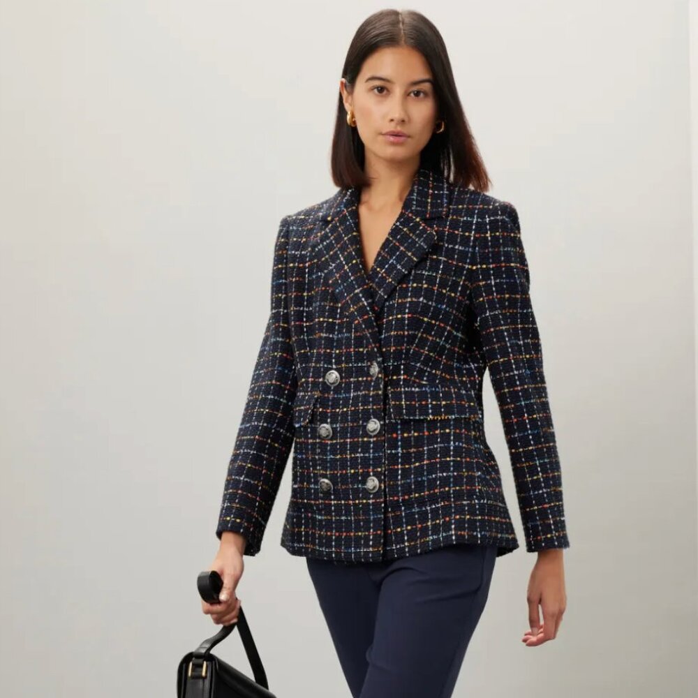 Veronica Beard Rumer Dickey Navy Tweed Double-Breasted Blazer